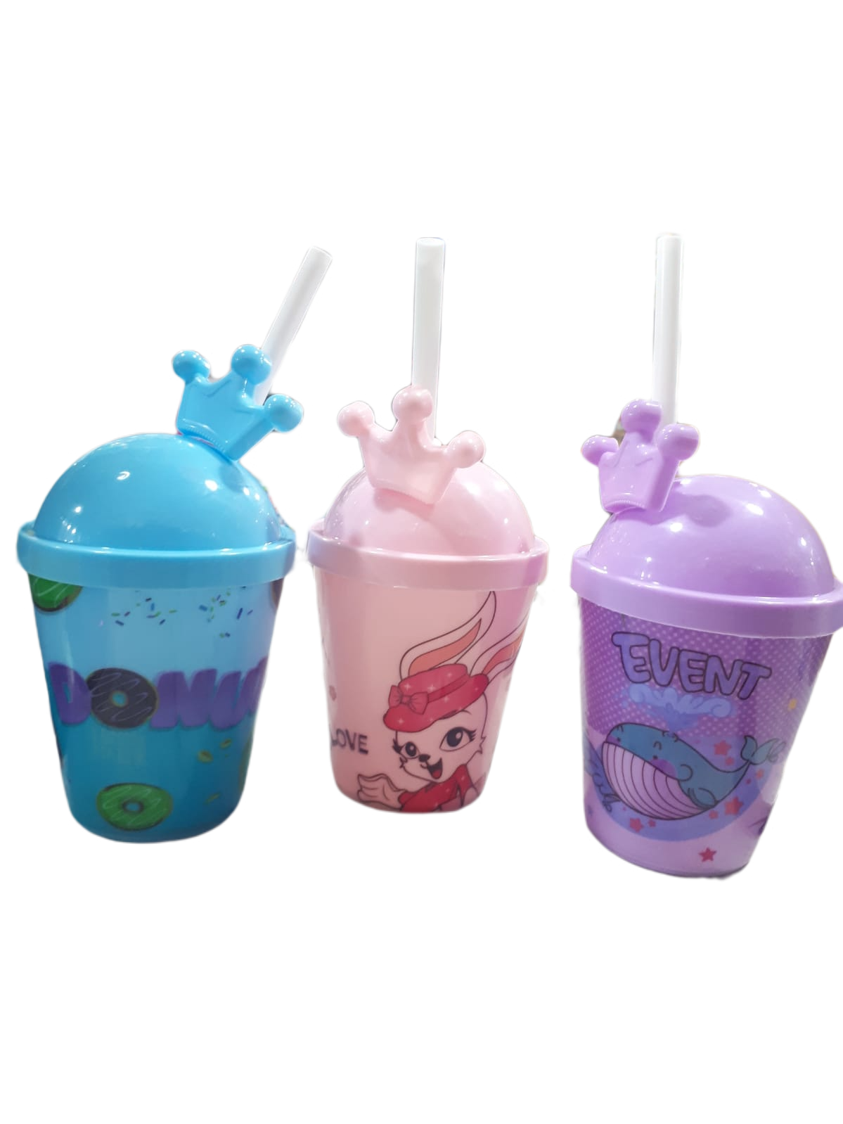 KK VASOS INF CH CON TAPA Y SORBETE NS230237  ROSA VIOLETA CELESTE CORONA