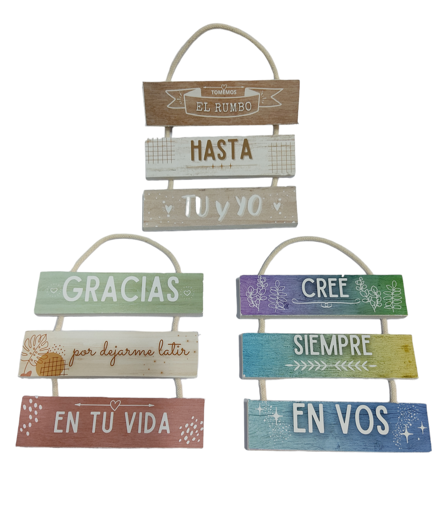 B.CUADROS COLGANTES X3PCS MADERA VINTAGE     FRASES