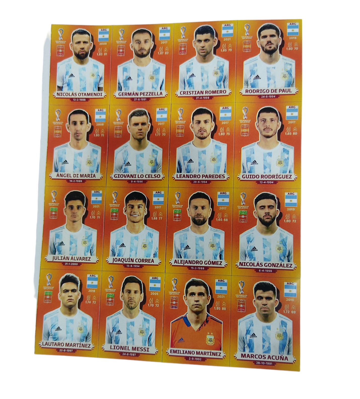 PLANCHA JUGADORES ARGENTINA FIGURITAS        COPA AMERICA