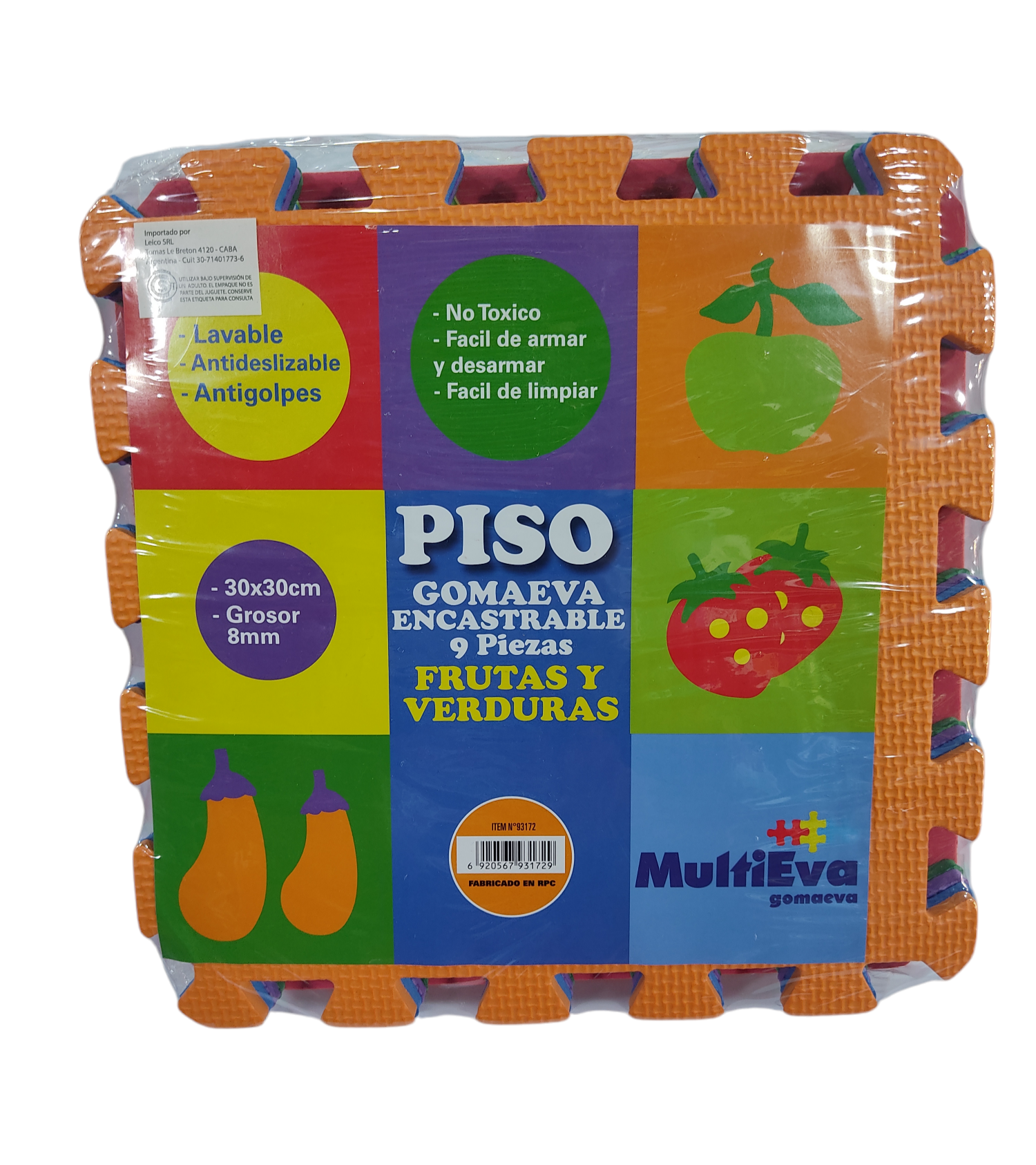 LEICO.PISOS GOMA EVA FRUTAS 9PCS 30X30  8MM -93172-