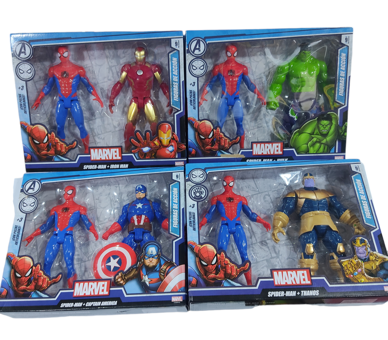 MI.MUñECOS VENGADORES GDE X2 E/CAJA MARVEL HULK IRONMAN THANOS HOMBREARAñA CAPITAN AMERICA