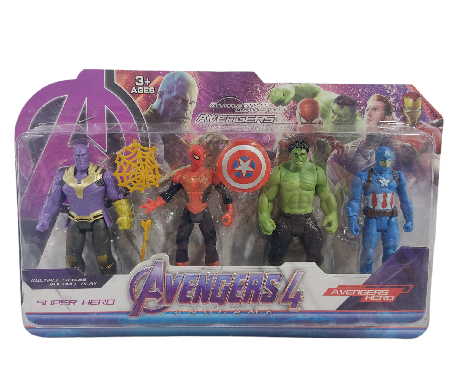 MI.MUñECOS CH VENGADORES X4 E/BL 32X20CMTHANOS HOMBREARAñA HULK CAPITAN AMERICA AVENGERS