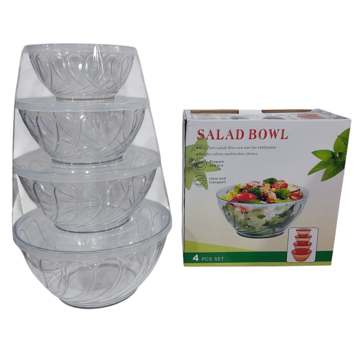 KK BOWLS CRISTAL C/TAPA PLASTICO X4U E/CAJA  NS204685 3LT-2LT-1.5LT-800CC