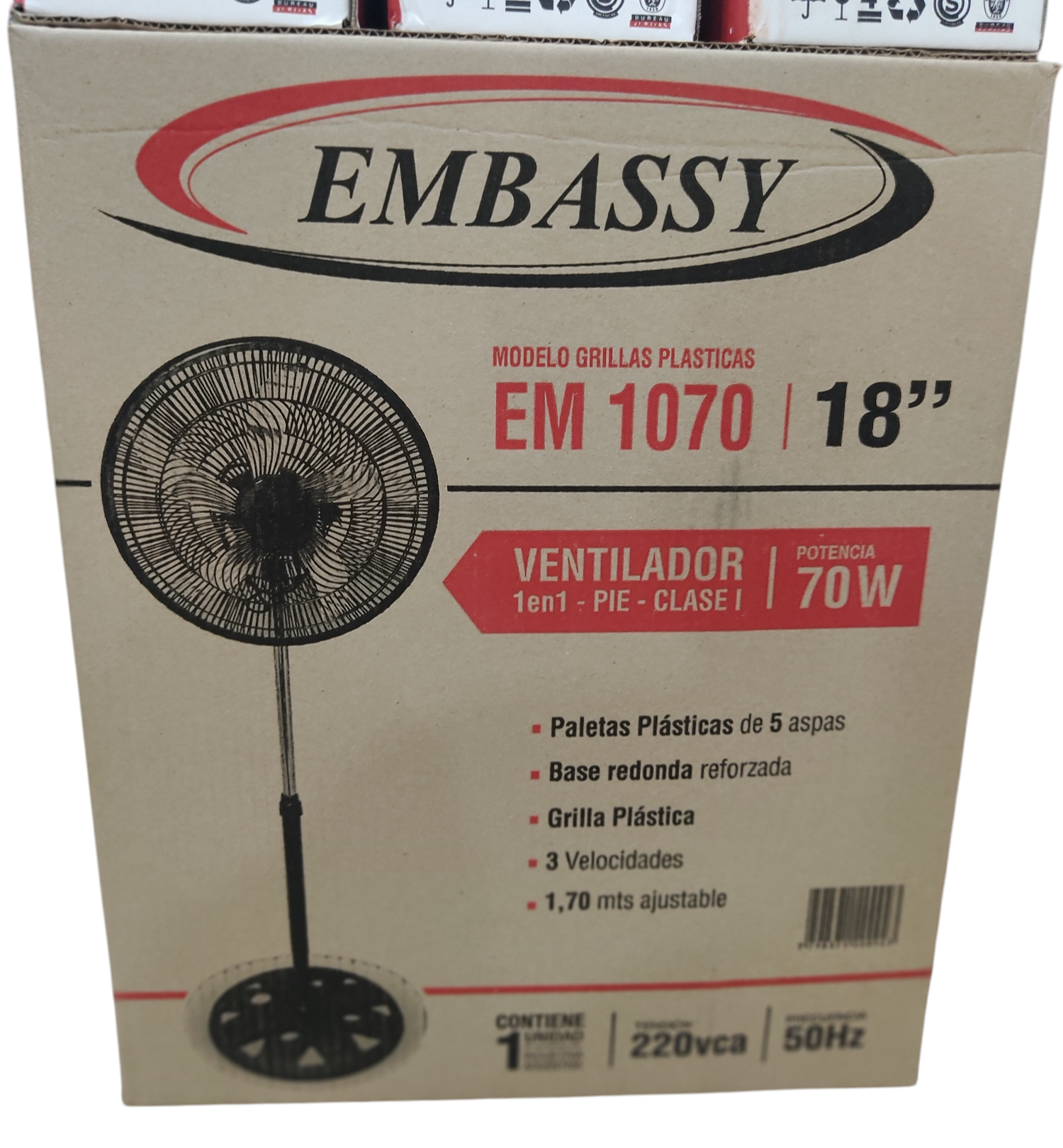 HOGAR VENTILADORES 18P. 1.70MTS 5 ASPAS EM-1070- 3 VELOCIDADES EMBASSY