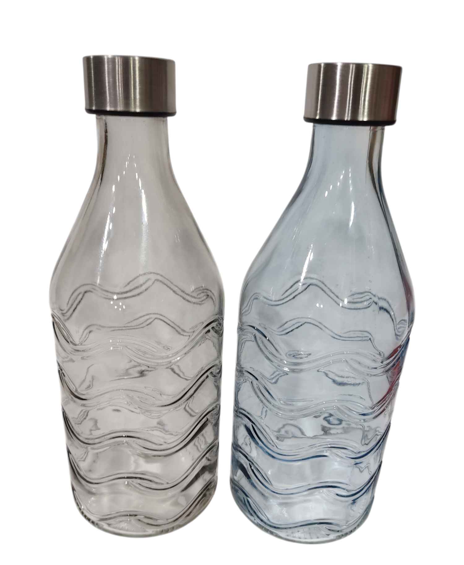 KK BOTELLAS DE VIDRIO T/METAL 1LT CA5520C/RELIEVE 9.5X25CM JARRAS