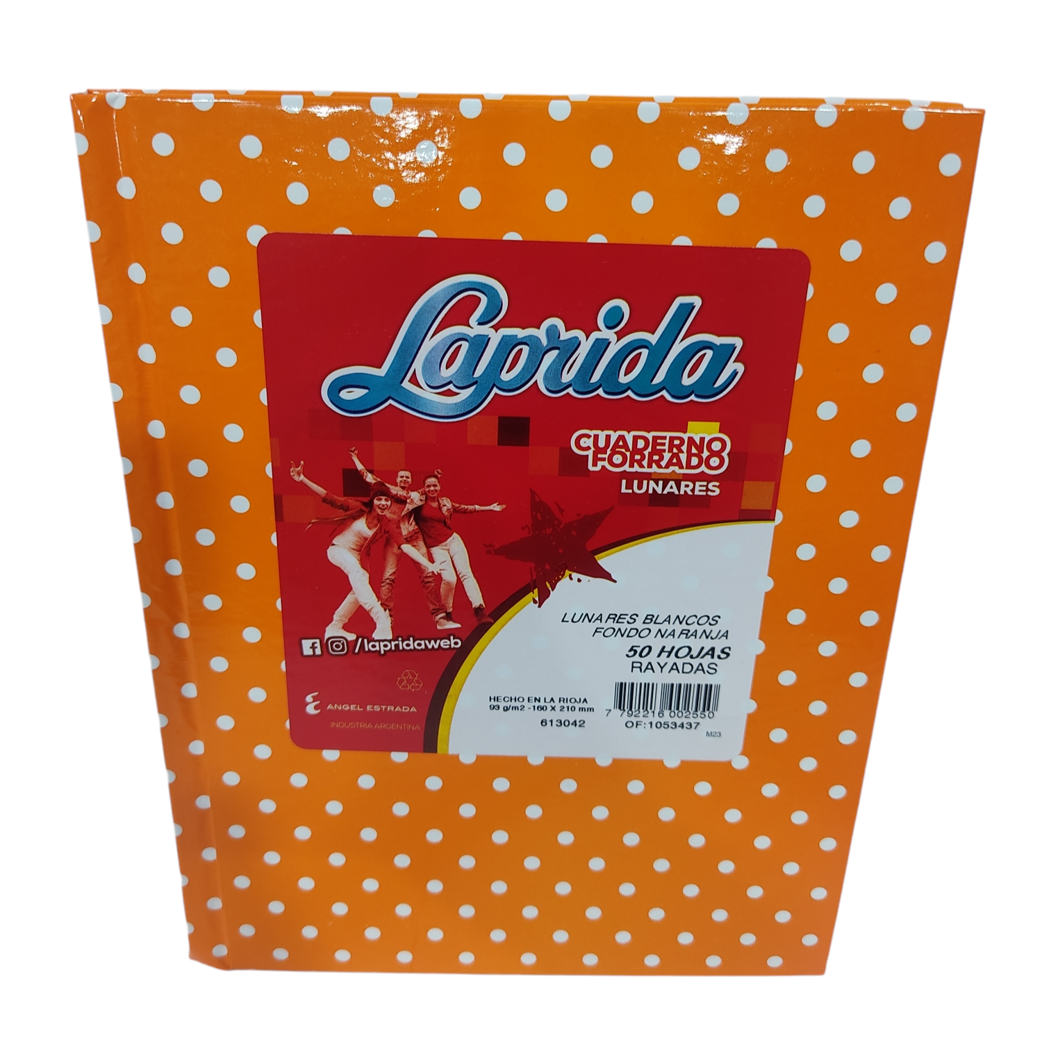 CUADERNO LAP.LUN.R 16X21CM 50H.NARANJA RAYADO LUNARES T/DURA