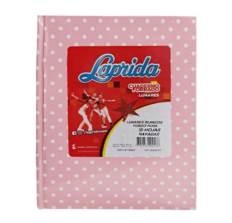 CUADERNO LAP.LUN.R 16X21CM 50H.ROSA RAYADO LUNARES T/DURA