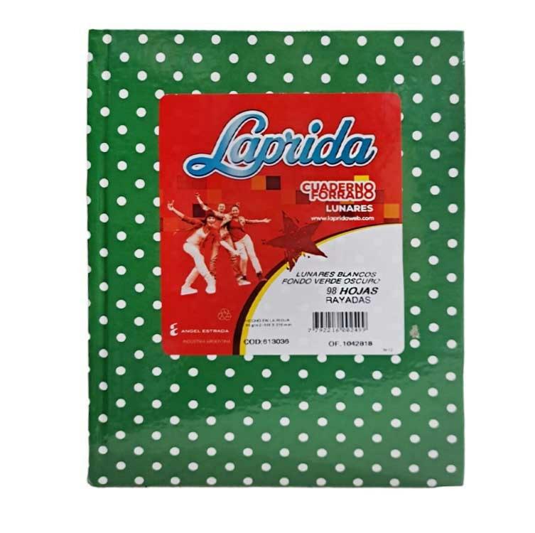 CUADERNO LAP.LUN.R 16X21CM 50H.VERDE RAYADO LUNARES T/DURA