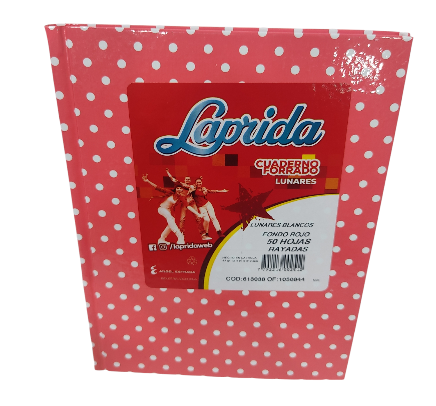 CUADERNO LAP.LUN.R 16X21CM 50H.ROJO RAYADO LUNARES T/DURA