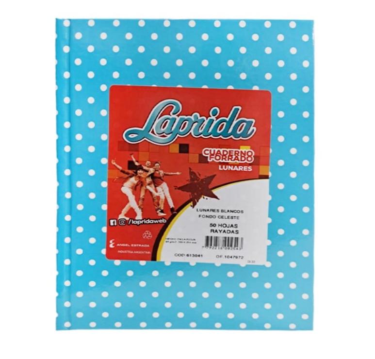 CUADERNO LAP.LUN.R 16X21CM 50H.CELESTE  RAYADO LUNARES TAPA DURA