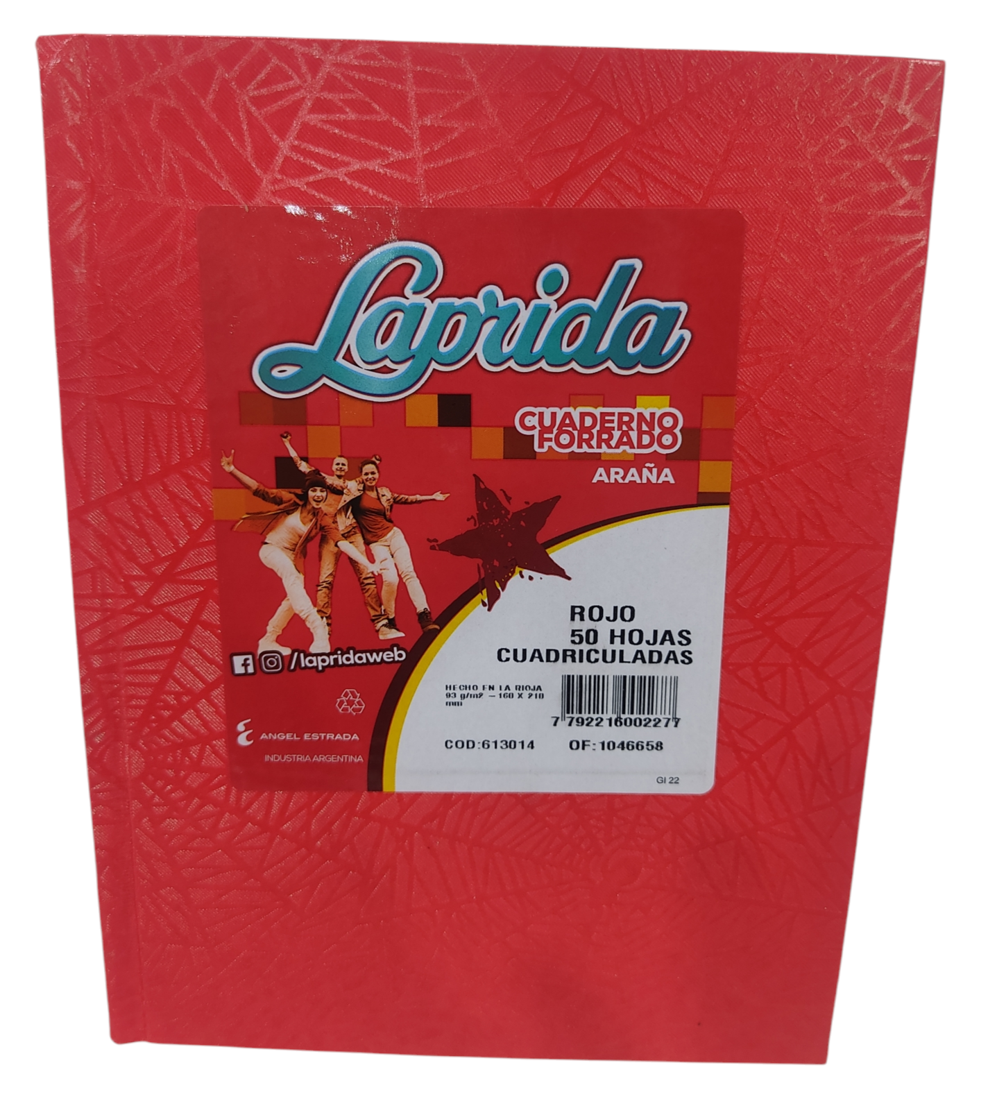 CUADERNO LAP.C 16X21CM 50H.ROJO CUADRICULADO ARAñA TAPA DURA