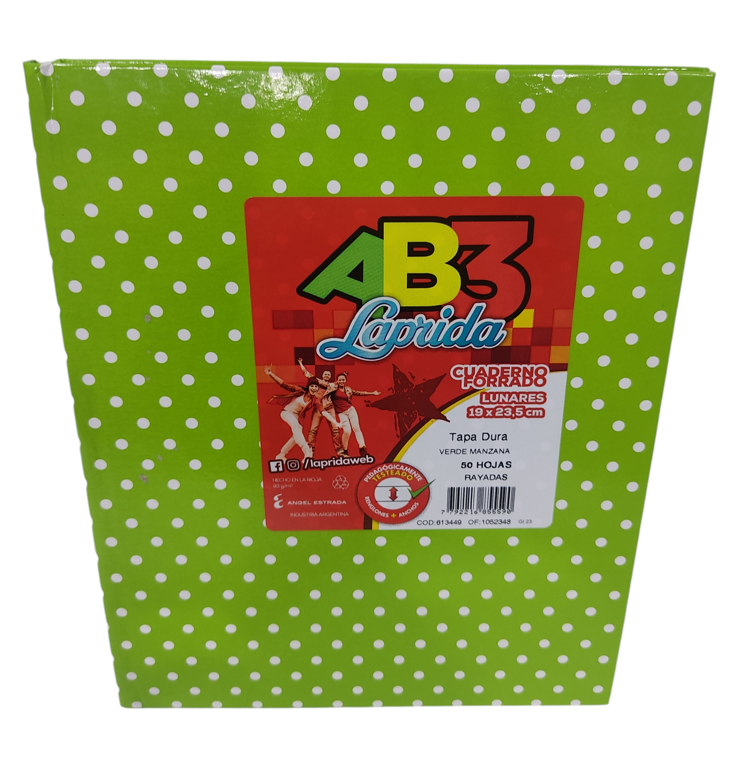 CUADERNO LAP.LUN.R AB3 X50H.VERDE MANZ. RAYADO LUNARES 19X23CM