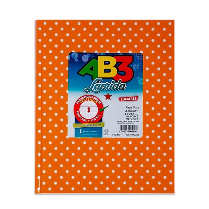 CUADERNO LAP.LUN.R AB3 X50H.NARANJA RAYADO LUNARES 19X23CM