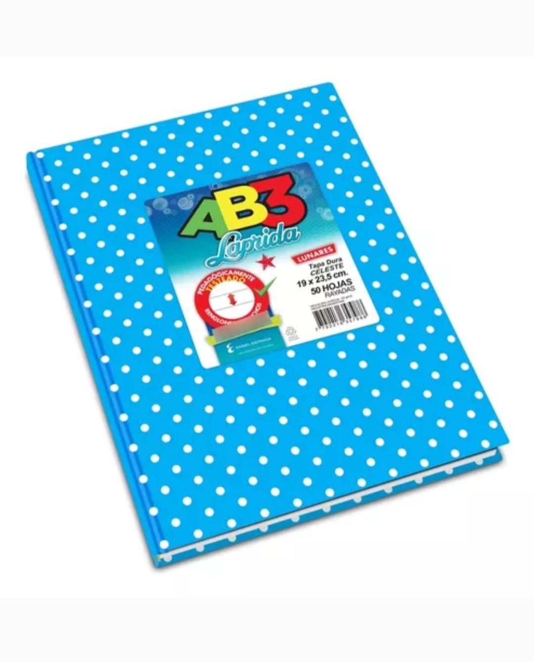 CUADERNO LAP.LUN.R AB3 X50H.CELESTE RAYADO LUNARES 19X23CM