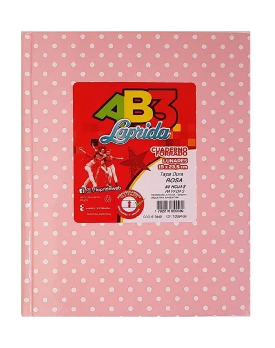 CUADERNO LAP.LUN.R AB3 X50H. ROSA RAYADO LUNARES 19X23CM