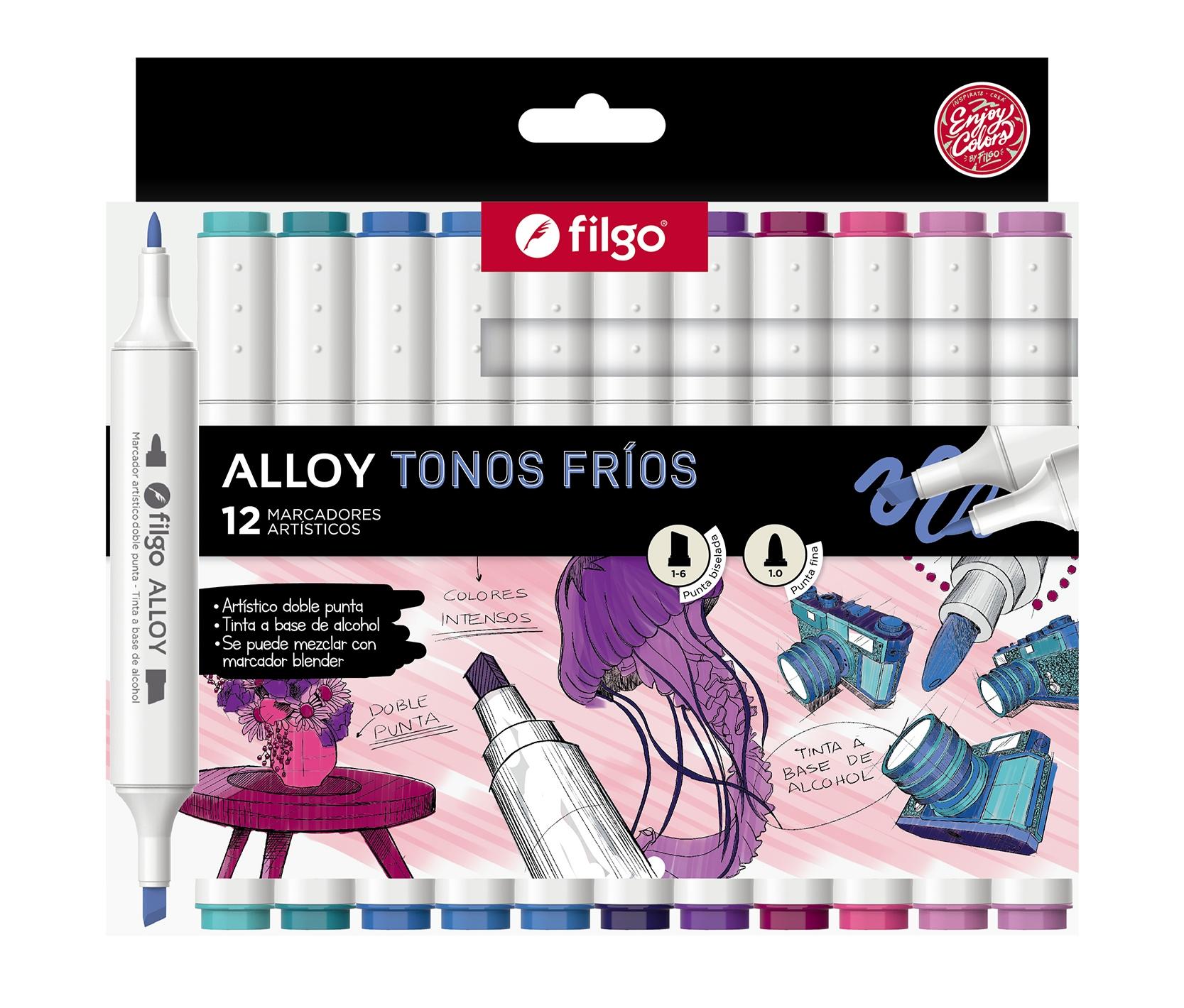 FILGO MARCADORES TONOS FRIOS X12  ALLOY DOBLE PUNTA ARTISTICOS E12-FRI