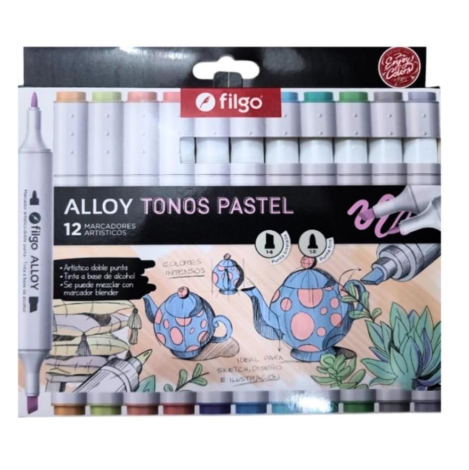 FILGO MARCADORES TONOS PASTEL X 12 ALLOY     DOBLE PUNTA ARTISTICOS E12-PAS