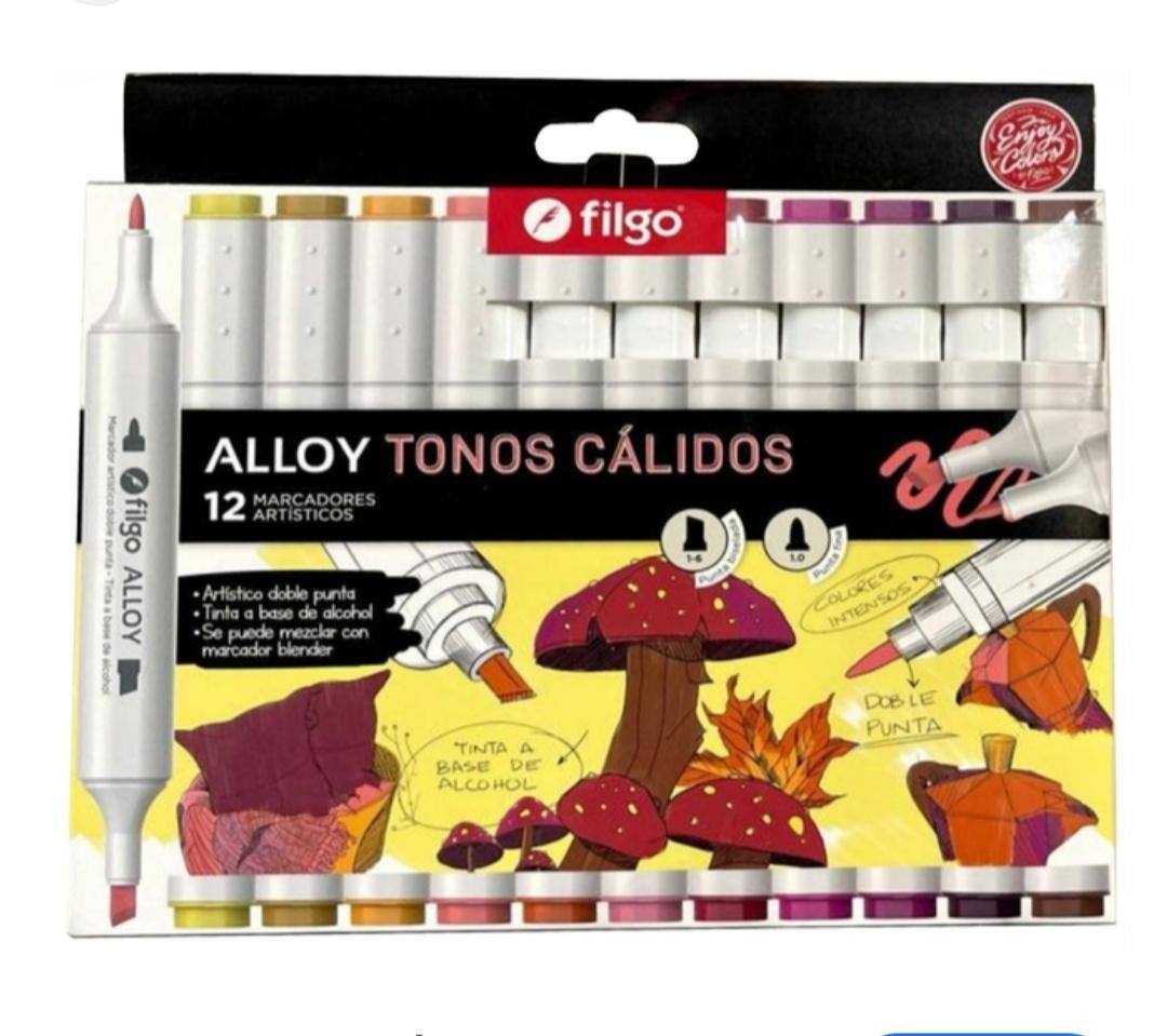 FILGO MARCADORES TONOS CALIDOS X12 ALLOY DOBLE PUNTA ARTISTICOS E12-CAL