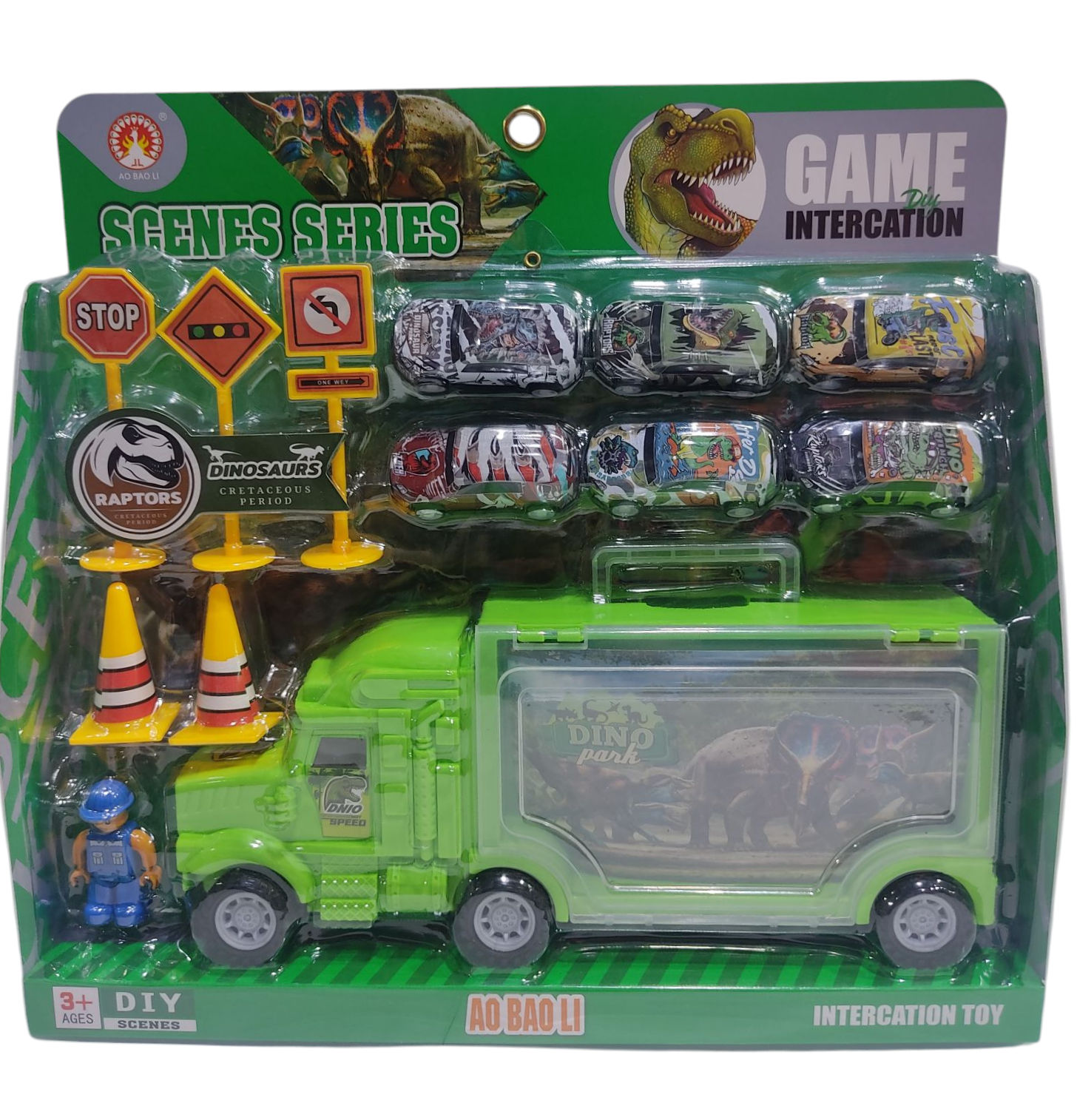 KK SET VEHICULOS + ACC SD12742 E/BL DINOPARK 6AUTOS + CAMION