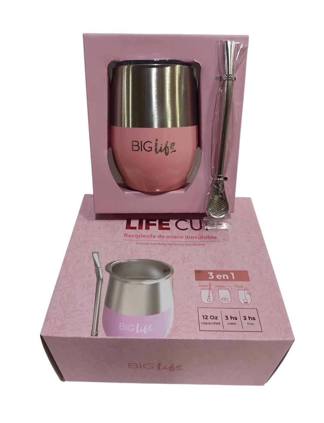 MATES 3EN1 LIFE CUP E/CAJA ROSA MATES-  VASOS-TAZAS BOMBILLAS ACERO INOX BIG LIFE FEMENINO
