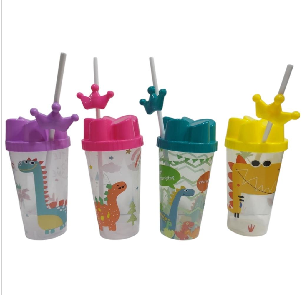 KK VASOS GDE 15CM C/TAPA+SORBETE 700CC  NS230158 DINOSAURIO CORONA INFANTILES