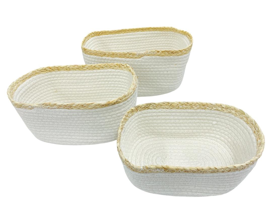 BEN.SET CANASTOS X3-51009-SOGA DE ALGODON CONBORDE DE MIMBRE 33CM-30CM-25CM