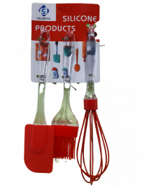 KT.SET UTENSILIOS X3U SILICONA 23CM KT5388   ESPATULAS PINCELES BATIDORES VERDE/ROJO/CELES