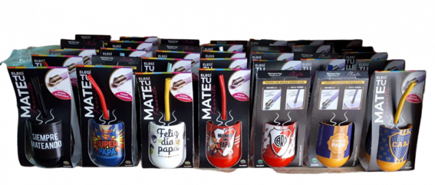 BERU.MATES DECORADOS EN PACKING ALTO IMPACTO BOMBILLAS + SACA YERBA FUTBOL PAPA PADRE