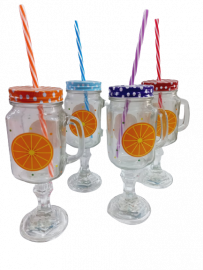 ORI.FRASCOS VIDRIO 23CM C/PIE C/ASA+SORBETES FG111521 JARROS DECORADOS VINTAGE CHOPP VASOS