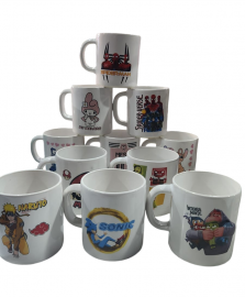 A.TAZAS CERAMICA MOTIVO TV PERSONAJES MESSI  CAPIBARA INTENSAMENTE MARIO SONIC 300CC