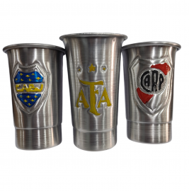 ALE.VASOS 1L ALUMINIO CINCELADOS 16CM ESCUDOSPINTADOR GDE SOLO BOCA Y RIVER ARGENTINA
