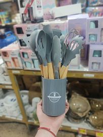 UTENSILIOS MADERA/SILICONA 12PCS        FRASCO PINZA BATIDORES ESPATULAS PINCELES