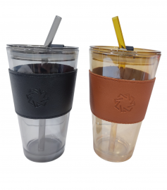 KK VASOS VIDRIO C/SORBETE 450ML NS217667E/CAJA 15X8.5CM TAPA PLASTICA