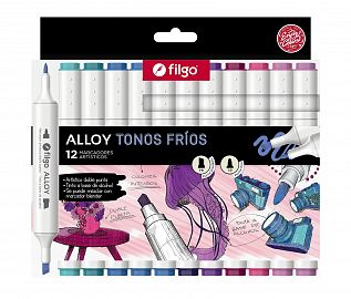 FILGO MARCADORES TONOS FRIOS X12  ALLOY DOBLE PUNTA ARTISTICOS E12-FRI FIBRONES