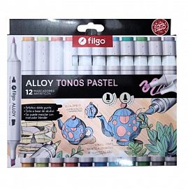 FILGO MARCADORES TONOS PASTEL X 12 ALLOY     DOBLE PUNTA ARTISTICOS E12-PAS FIBRONES