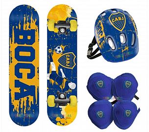 SB.SKATE BOCA JUNIORS 12053 C/KIT DE PROTECCIN +CASCOS 60X15CM 30KG E/BOLSA PATINETAS